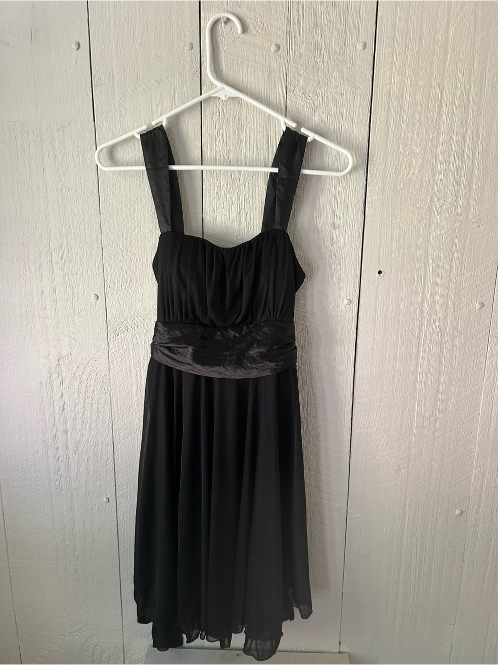 Classic Black Midi Dress with Satin Waistband